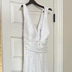 New White Sequin Dress with Slide Slit